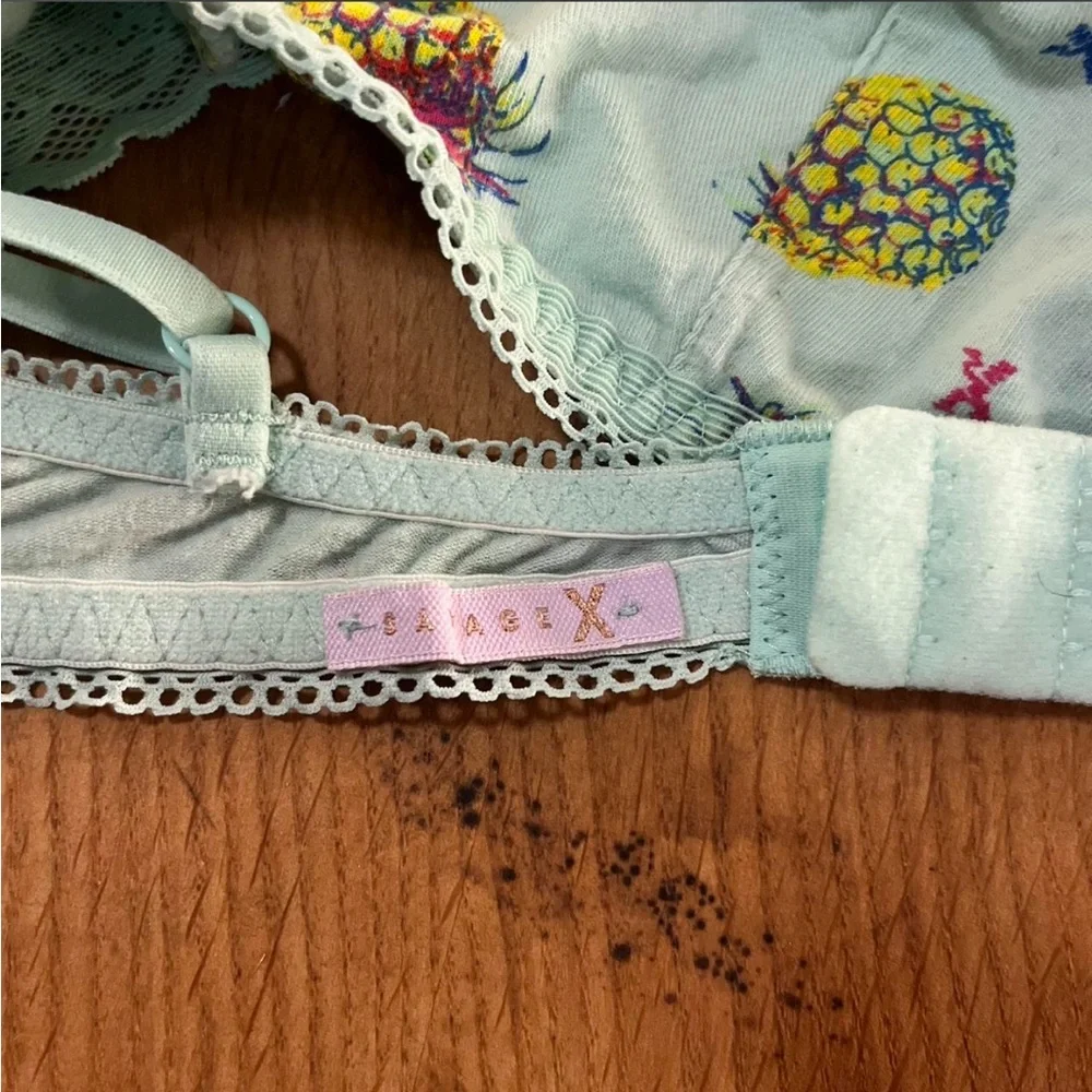 Savage x Fenty size S blue and yellow Pineapple Print Lace Trim Bralette